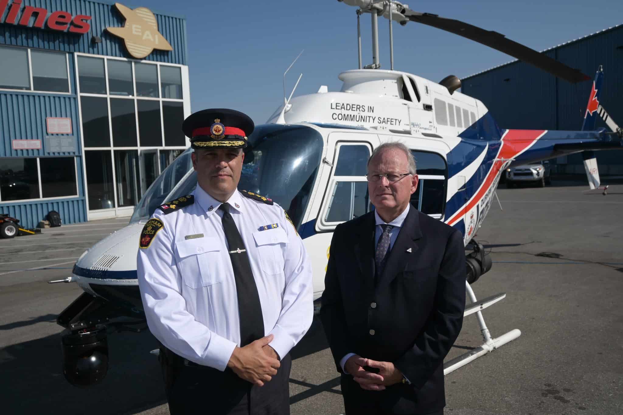 Durham Police Chief Peter Moreira and Ontario Solicitor General Michael Kerzner at Oshawa Airport