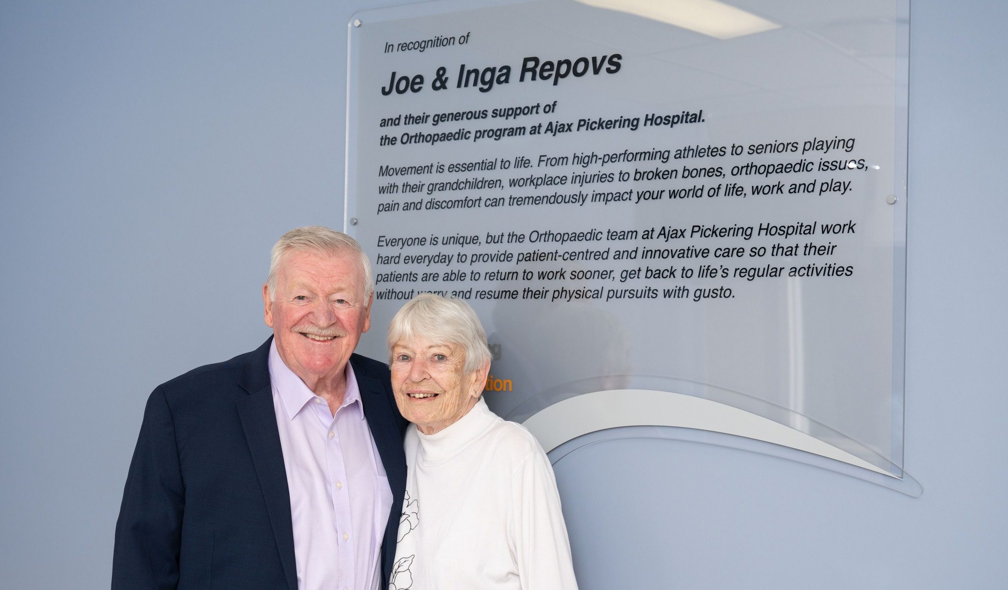 Joe and Inga Repovs donated $1 million to the Ajx-Pickering Hospital Foundation
