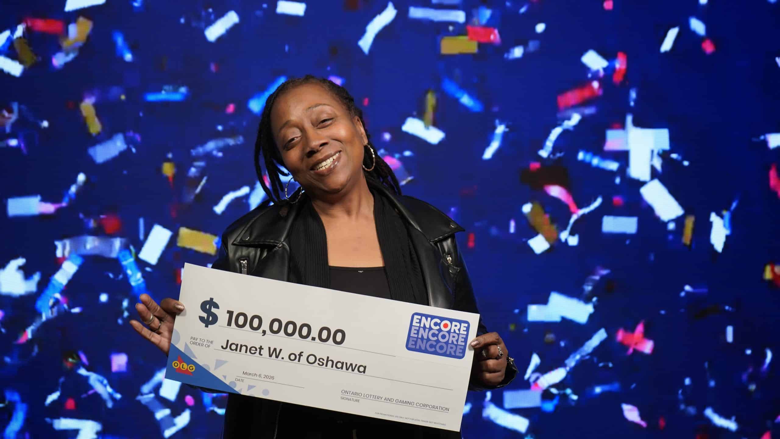 Janet Wallace of Oshawa is $100,000 richer after a 6/49 Encore win