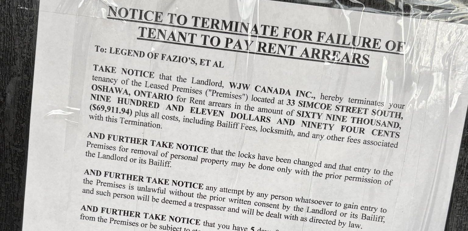 Legends of Fazios in downtown Oshawa owes nearly $70,000 in back rent